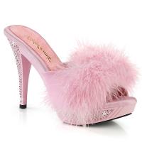 ELEGANT-401F Fabulicious rhineston high heels platform marabou slipper baby pink matte