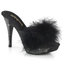 ELEGANT-401F Fabulicious rhineston high heels platform marabou slipper black matte