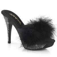 Sale ELEGANT-401F Fabulicious rhineston high heels platform marabou slipper black matte 39