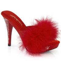ELEGANT-401F Fabulicious rhineston high heels platform marabou slipper red matte