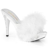 ELEGANT-401F Fabulicious rhineston high heels platform marabou slipper white matte