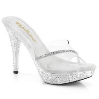 ELEGANT-401R Fabulicious elegante Damen High Heels Plateaupantoletten klar Strass
