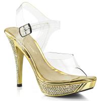 ELEGANT-408 Fabulicious high heels platform ankle strap sandal clear gold chrome rhinestones