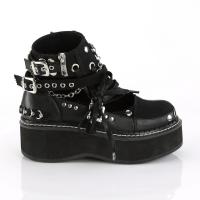 Auktion EMILY-317 vegane DemoniaCult Damen Booties schwarz Leinen Lederoptik Nieten Ketten 36