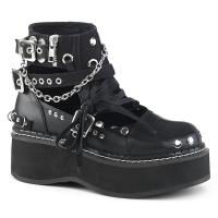 Auktion EMILY-317 vegane DemoniaCult Damen Booties schwarz Leinen Lederoptik Nieten Ketten 36