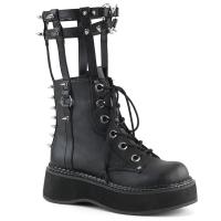 EMILY-357 DemoniaCult Plateau Schnürstiefelette Käfig-Stil Herz-Ring Spikes schwarz Lederoptik