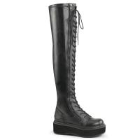 EMILY-375 DemoniaCult Damen Plateau Overkneestiefel schwarz Stretch-Pu offener Zipper