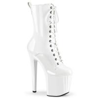 ENCHANT-1040 Pleaser high heels mid calf boot prismatic linear design white patent