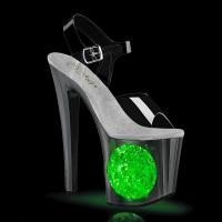 ENCHANT-708LT-CIRCLE Pleaser High Heels Plateausandaletten LED silber Glitter klar