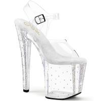 ENCHANT-708RS-01 Pleaser Damen Plateausandaletten lineares Design klar AB Strass