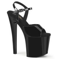 ENCHANT-709 Pleaser Damen High Heels Plateausandaletten lineares Design schwarz Lack