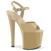 ENCHANT-709 Pleaser High Heels Plateausandaletten lineares Design creme Lack