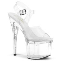 ESTEEM-708 Pleaser high heels platform ankle straps sandal clear microfiber insole