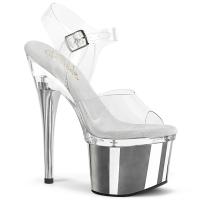 ESTEEM-708 Pleaser vegane Damen High-Heels Plateausandaletten klar silber Chrom