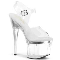 ESTEEM-708 Pleaser vegane Damen High-Heels Plateausandaletten klar silber Chrom