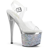 ESTEEM-708CHLG Pleaser High-Heels Plateausandaletten silber Chrom-Multiglitter