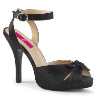EVE-01 Pleaser Pink Label High-Heels Sandaletten Fesselriemchen schwarz Satin