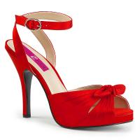 EVE-01 Pleaser Pink Label High-Heels Sandaletten Fesselriemchen rot Satin