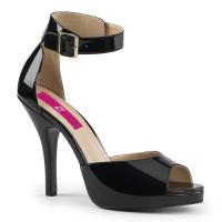 EVE-02 Pleaser Pink Label High-Heels Sandaletten geschlossene Ferse schwarz Lack