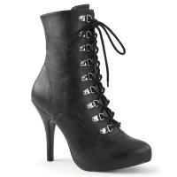 EVE-106 Pleaser Pink Label High-Heels Stiefeletten D-Ring Schnürung schwarz matt