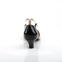 Sale FAB-428 Pleaser T-Riemchen Pumps schwarz-weiß Lack seitlich offen Übergrößen 45