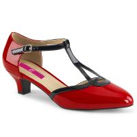 FAB-428 Pleaser T-Riemchen Pumps rot-schwarz Lack seitlich offen Übergrößen