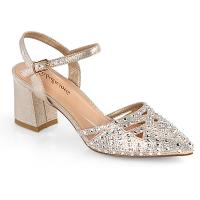 FAYE-06 Fabulicious Damen Blockabsatz Knöchel Pumps champagner schimmernder Stoff