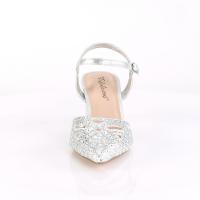 Sale FAYE-06 Fabulicious Damen Blockabsatz Knöchel Pumps silber schimmernder Stoff 39