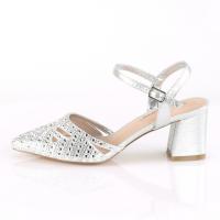 Sale FAYE-06 Fabulicious Damen Blockabsatz Knöchel Pumps silber schimmernder Stoff 40