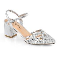 Sale FAYE-06 Fabulicious Damen Blockabsatz Knöchel Pumps silber schimmernder Stoff 36