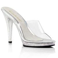 FLAIR-401MG Fabulicious High-Heels Miniplateau Pantoletten klar mit Miniglitter
