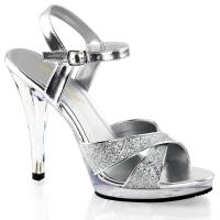 FLAIR-419(G) Fabulicious High-Heels Sandaletten gekreuzte Riemchen silber Glitter