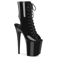 FLAMINGO-1016 Pleaser Damen High-Heels Peep Toe Plateau Stiefeletten schwarz Lack