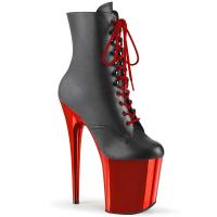 FLAMINGO-1020 Pleaser High-Heels Plateaustiefeletten schwarz Lederoptik rot Chrom
