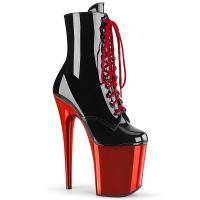 Sale FLAMINGO-1020 Pleaser High-Heels Plateaustiefeletten schwarz Lack rot Chrom 40
