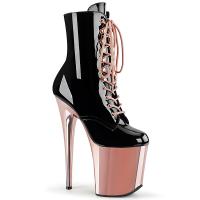 FLAMINGO-1020 Pleaser High-Heels Plateaustiefeletten schwarz Lack rosegold Chrom