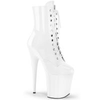 Sale FLAMINGO-1020 Pleaser High Heels platform ankle boot lace-up front white patent 44