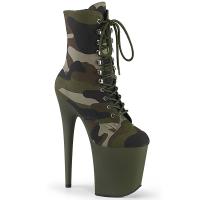 FLAMINGO-1020CAMO Pleaser vegan platform ankle boot green camo fabrich dark olive matte