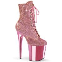 FLAMINGO-1020CHRS Pleaser High Heels Schnür Plateaustiefeletten Strass Chrom babypink