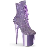 FLAMINGO-1020CHRS Pleaser High Heels Plateaustiefeletten lavendel Multi Strass Chrom