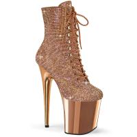 FLAMINGO-1020CHRS Pleaser High Heels Schnür Plateaustiefeletten Strass Chrom roségold