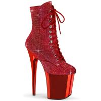 FLAMINGO-1020CHRS Pleaser vegan platform high heels ankle boot red chrome rhinestones
