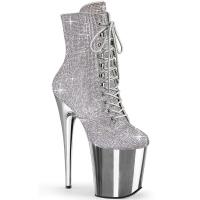 FLAMINGO-1020CHRS Pleaser vegan platform high heels ankle boot silver chrome rhinestones