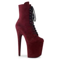 FLAMINGO-1020FS Pleaser High-Heels Plateau Stiefeletten burgund Velours Schnürung vorn