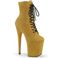 FLAMINGO-1020FS Pleaser vegane High-Heels Plateau Stiefeletten senf Velours Schnürung