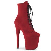 FLAMINGO-1020FS Pleaser High-Heels Plateau Stiefeletten rot Velours Schnürung vorn