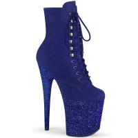 FLAMINGO-1020FSMG Pleaser vegane Damen Plateau Stiefeletten royalblau Velours Multi Mini Glitter