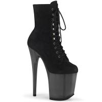 FLAMINGO-1020FST Pleaser vegan ankle boot high heels tinted platform black frosted suede