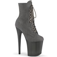 FLAMINGO-1020FST Pleaser vegan ankle boot high heels tinted platform grey frosted suede