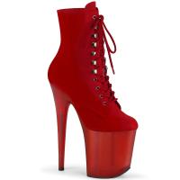 FLAMINGO-1020FST Pleaser vegane Damen Plateau Stiefeletten rot Velours gefrostet